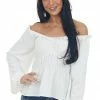143 Story Ivory Ruched Empire Waist Bubble Sleeve Top