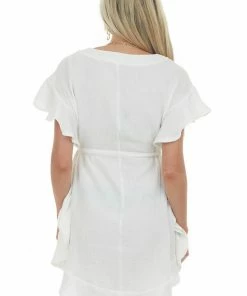 Umgee Ivory Ruffle Trim Notch Neck Woven Dress Dresses 12 Umgee Ivory Ruffle Trim Notch Neck Woven Dress Dresses