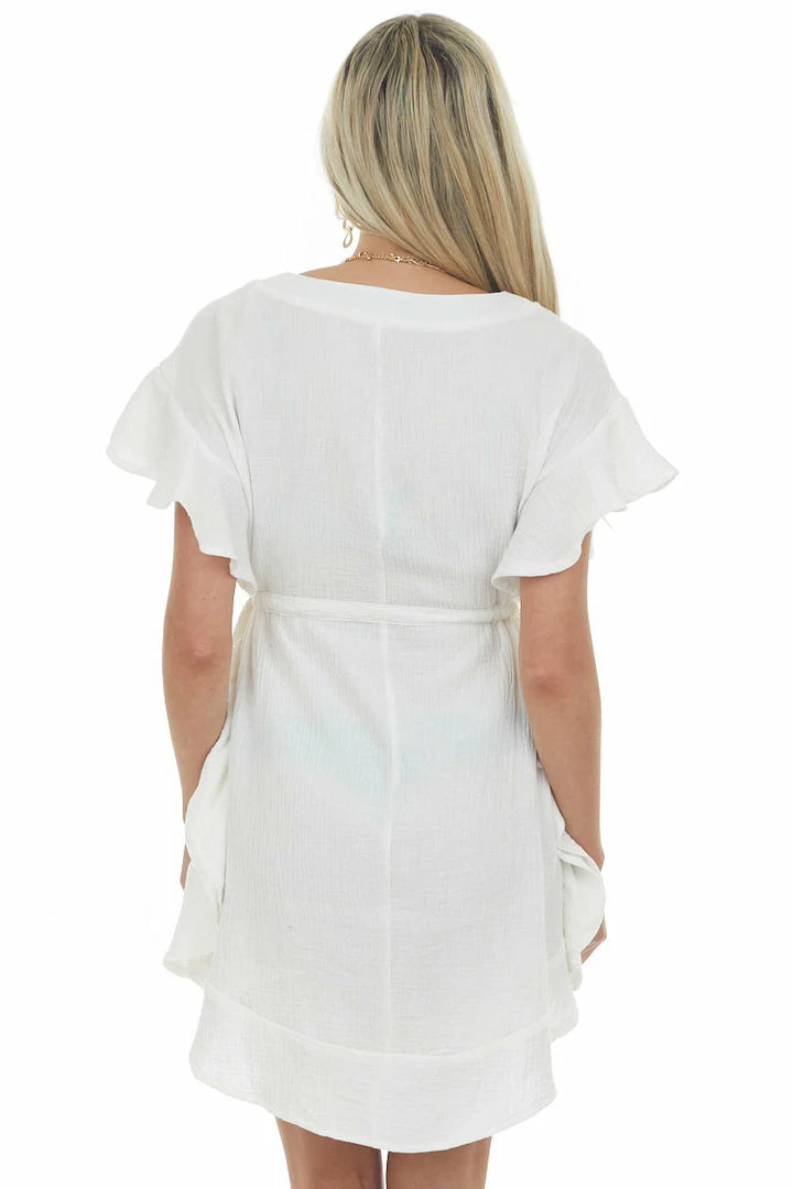 Umgee Ivory Ruffle Trim Notch Neck Woven Dress Dresses 7 Umgee Ivory Ruffle Trim Notch Neck Woven Dress Dresses