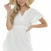 Umgee Ivory Ruffle Trim Notch Neck Woven Dress Dresses