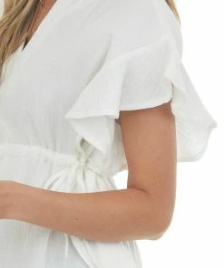 Umgee Ivory Ruffle Trim Notch Neck Woven Dress Dresses 13 Umgee Ivory Ruffle Trim Notch Neck Woven Dress Dresses