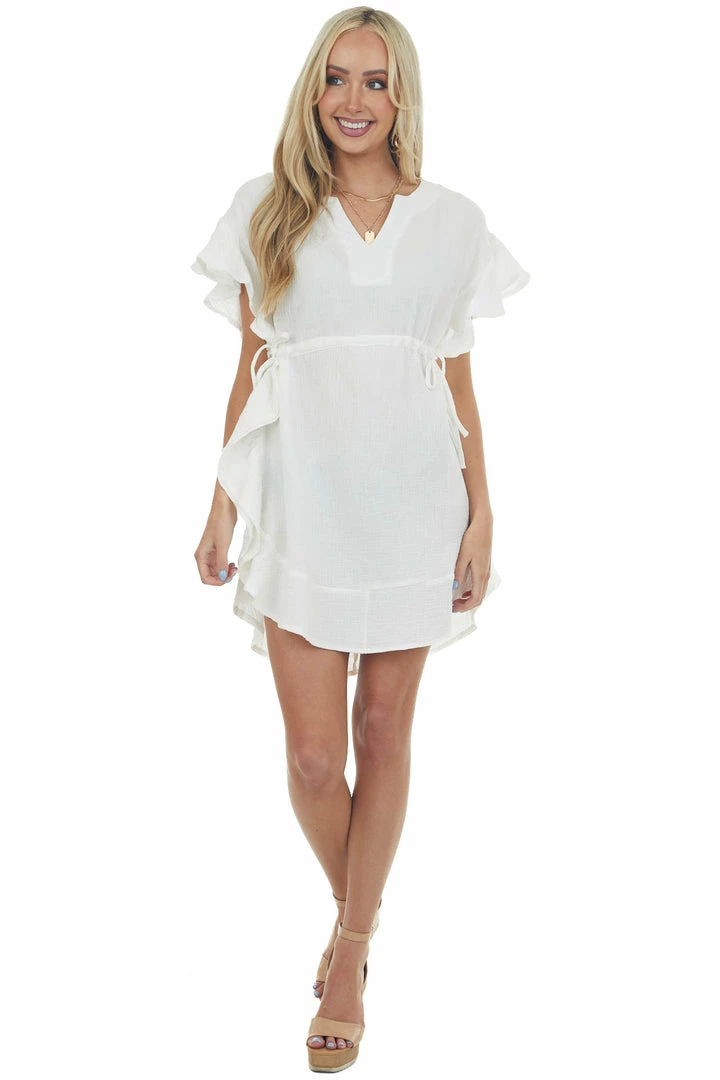 Umgee Ivory Ruffle Trim Notch Neck Woven Dress Dresses 5 Umgee Ivory Ruffle Trim Notch Neck Woven Dress Dresses