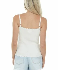 BiBi Tops Ivory Scalloped Ribbed Knit Tank Top 12 BiBi Tops Ivory Scalloped Ribbed Knit Tank Top