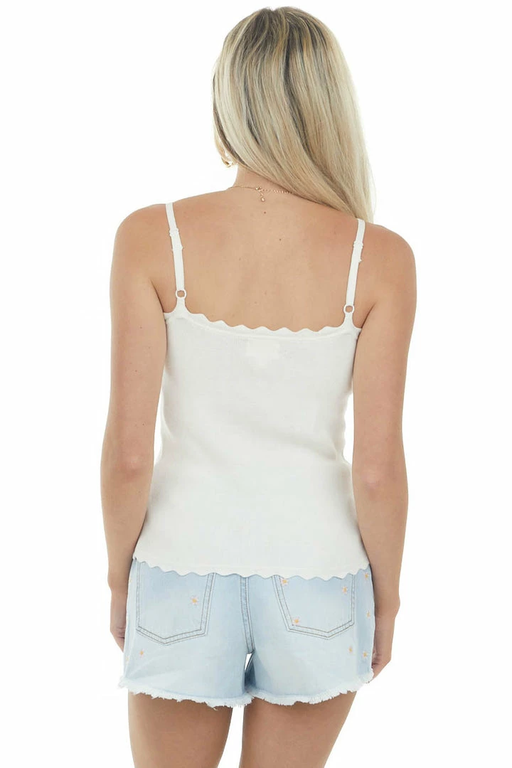 BiBi Tops Ivory Scalloped Ribbed Knit Tank Top 7 BiBi Tops Ivory Scalloped Ribbed Knit Tank Top