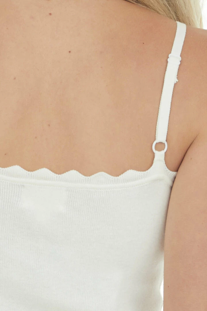 BiBi Tops Ivory Scalloped Ribbed Knit Tank Top 8 BiBi Tops Ivory Scalloped Ribbed Knit Tank Top