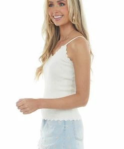 BiBi Tops Ivory Scalloped Ribbed Knit Tank Top 11 BiBi Tops Ivory Scalloped Ribbed Knit Tank Top