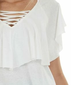 HEIMISH Ivory Short Sleeve Caged Neck Overlaying Top Tops 25 HEIMISH Ivory Short Sleeve Caged Neck Overlaying Top Tops