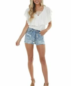 HEIMISH Ivory Short Sleeve Caged Neck Overlaying Top Tops 21 HEIMISH Ivory Short Sleeve Caged Neck Overlaying Top Tops