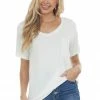 Style Melody Ivory Short Sleeve Chest Pocket Knit Top Tops