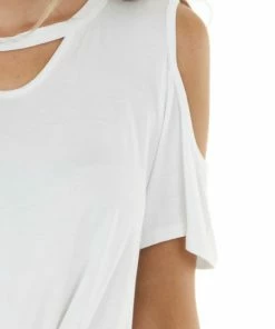 HEIMISH Ivory Short Sleeve Knit Top With Front Tie Detail