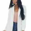 Trend Notes Ivory Shoulder Pad Longline Open Blazer