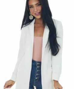 Trend Notes Ivory Shoulder Pad Longline Open Blazer