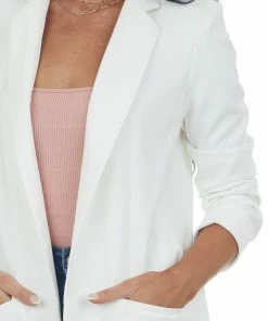 Trend Notes Ivory Shoulder Pad Longline Open Blazer 13 Trend Notes Ivory Shoulder Pad Longline Open Blazer