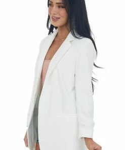 Trend Notes Ivory Shoulder Pad Longline Open Blazer 11 Trend Notes Ivory Shoulder Pad Longline Open Blazer