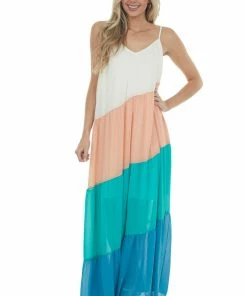 Entro Dresses Ivory Sleeveless Colorblock Maxi Dress