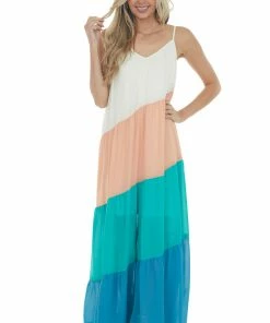 Entro Dresses Ivory Sleeveless Colorblock Maxi Dress