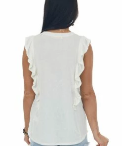 Hailey & Co Tops Ivory Sleeveless Stretchy Knit Ruffle Top