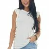 Hailey & Co Tops Ivory Sleeveless Stretchy Knit Ruffle Top