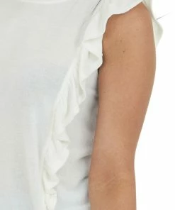 Hailey & Co Tops Ivory Sleeveless Stretchy Knit Ruffle Top