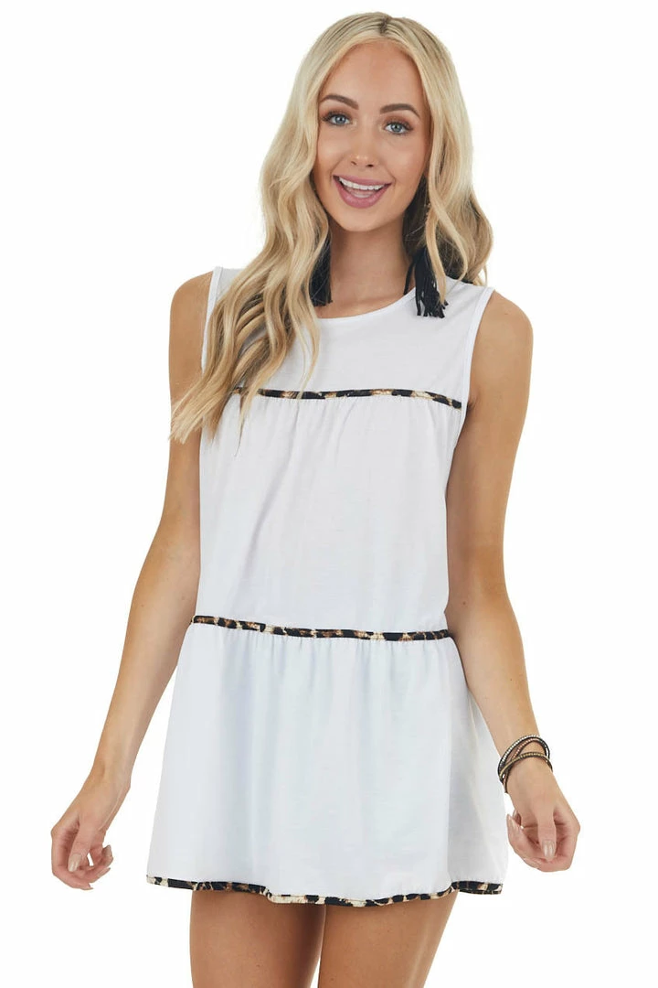 HEIMISH Ivory Sleeveless Stretchy Knit Top With Leopard Print Detail Tops 3 HEIMISH Ivory Sleeveless Stretchy Knit Top With Leopard Print Detail Tops