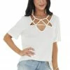 BiBi Ivory Strappy Criss Cross Neckline Tee Tops