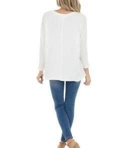 Cherish Ivory Stretchy Textured Knit Top With 3/4 Dolman Sleeves Tops 24 Cherish Ivory Stretchy Textured Knit Top With 3/4 Dolman Sleeves Tops