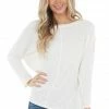 Cherish Ivory Stretchy Textured Knit Top With 3/4 Dolman Sleeves Tops