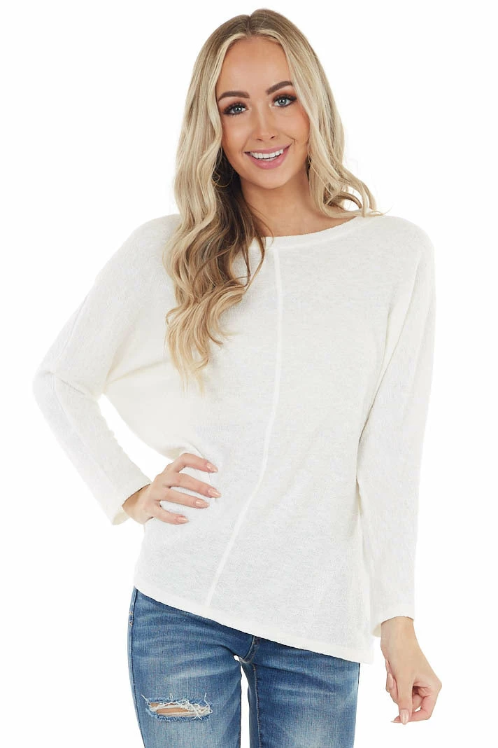 Cherish Ivory Stretchy Textured Knit Top With 3/4 Dolman Sleeves Tops 3 Cherish Ivory Stretchy Textured Knit Top With 3/4 Dolman Sleeves Tops