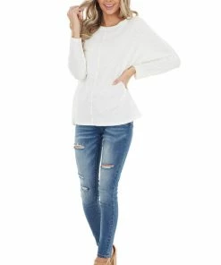 Cherish Ivory Stretchy Textured Knit Top With 3/4 Dolman Sleeves Tops 20 Cherish Ivory Stretchy Textured Knit Top With 3/4 Dolman Sleeves Tops