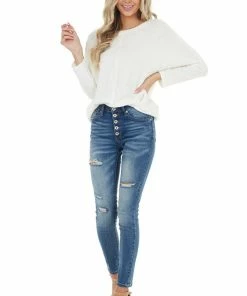 Cherish Ivory Stretchy Textured Knit Top With 3/4 Dolman Sleeves Tops 22 Cherish Ivory Stretchy Textured Knit Top With 3/4 Dolman Sleeves Tops