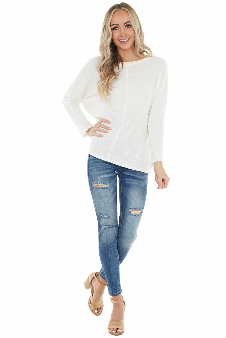 Cherish Ivory Stretchy Textured Knit Top With 3/4 Dolman Sleeves Tops 4 Cherish Ivory Stretchy Textured Knit Top With 3/4 Dolman Sleeves Tops