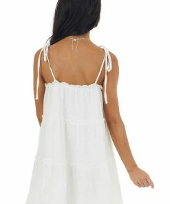 HYFVE Ivory Textured Sleeveless Tiered Mini Dress With Ruffles Dresses