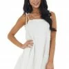 HYFVE Ivory Textured Sleeveless Tiered Mini Dress With Ruffles Dresses