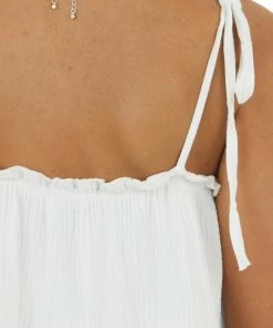 HYFVE Ivory Textured Sleeveless Tiered Mini Dress With Ruffles Dresses