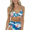 Beach Joy Bikini Ivory Tropical Print High Waisted Bikini Set With Tie Detail