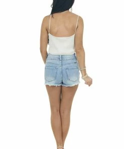 143 Story Ivory V Neck Ribbed Knit Cropped Tank Top