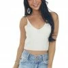143 Story Ivory V Neck Ribbed Knit Cropped Tank Top