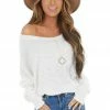 BiBi Tops Ivory Waffle Knit Dolman Sleeve Top With Long Banded Cuffs