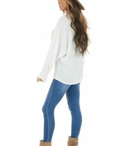 BiBi Tops Ivory Waffle Knit Dolman Sleeve Top With Long Banded Cuffs