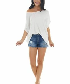 CY Fashion Ivory Waffle Knit Open Back Top With Exposed Stitching Tops