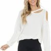 BiBi Ivory Waffle Knit Single Cold Shoulder Top With Neck Cutout 1 BiBi Ivory Waffle Knit Single Cold Shoulder Top With Neck Cutout