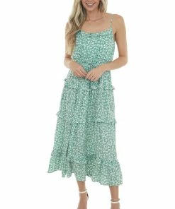 Ces Femme Jade Ditsy Floral Frill Tiered Midi Dress Dresses