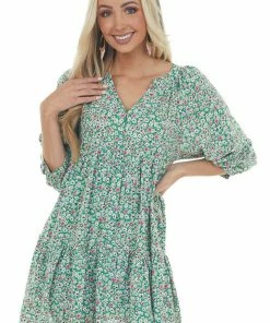 Entro Jade Floral Print Babydoll Woven Mini Dress