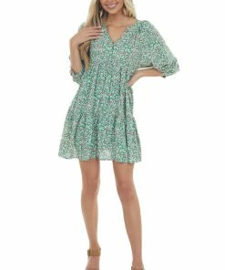 Entro Jade Floral Print Babydoll Woven Mini Dress
