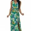 Timing Jade Leaf Print Surplice Waist Tie Maxi Dress Dresses