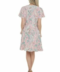 Davi & Dani Dresses Jade Paisley Print Faux Wrap Short Dress