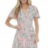 Davi & Dani Dresses Jade Paisley Print Faux Wrap Short Dress