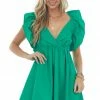 Umgee Dresses Jade Plunging V Neck Lace Up Back Short Dress