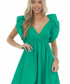 Umgee Dresses Jade Plunging V Neck Lace Up Back Short Dress
