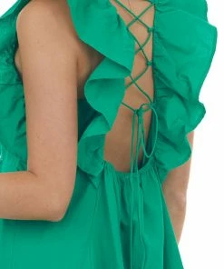 Umgee Dresses Jade Plunging V Neck Lace Up Back Short Dress